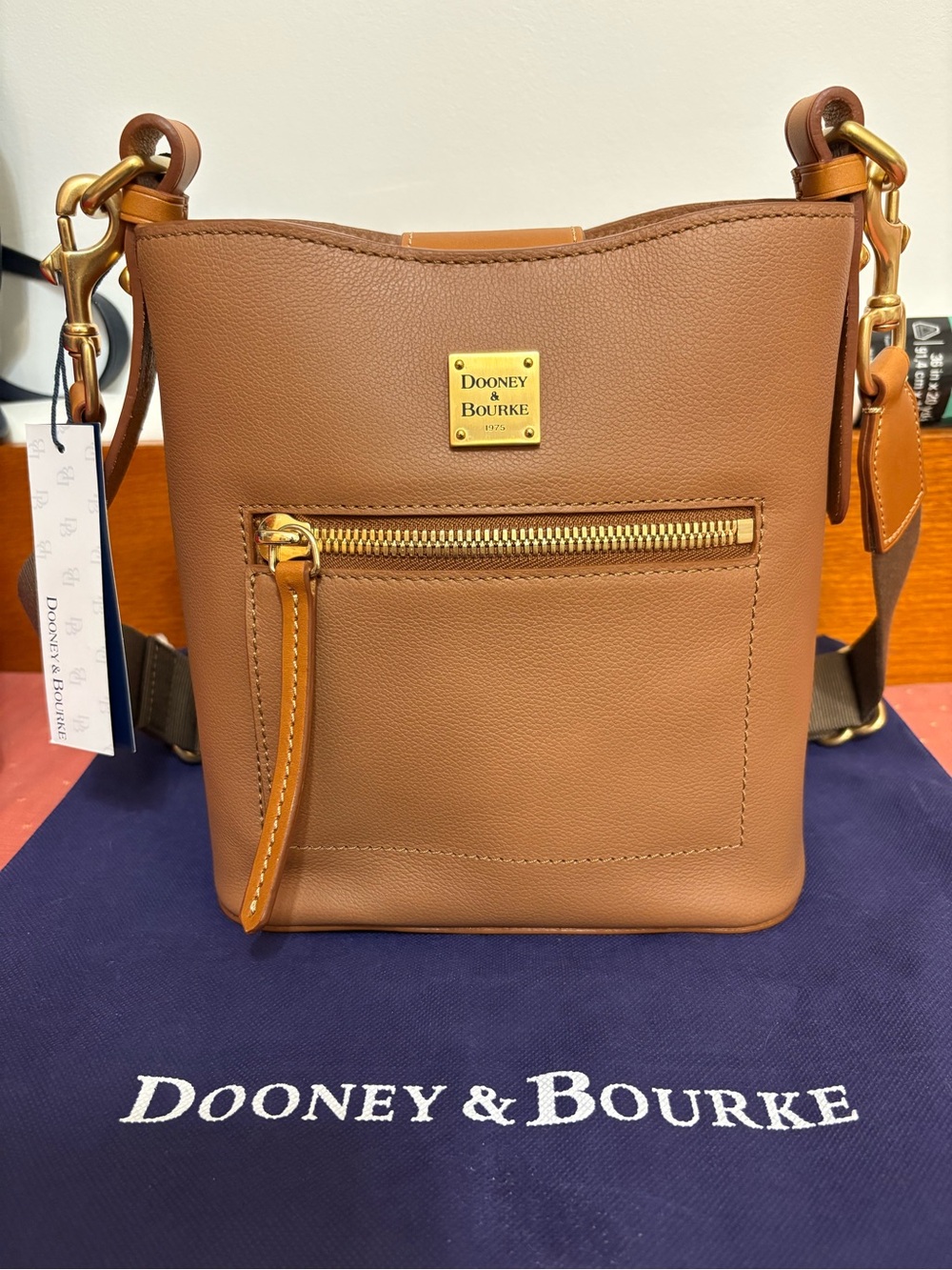 Dooney & Bourke Saddle Brown Roxy Leather Crossbody with Front Zip Pocket